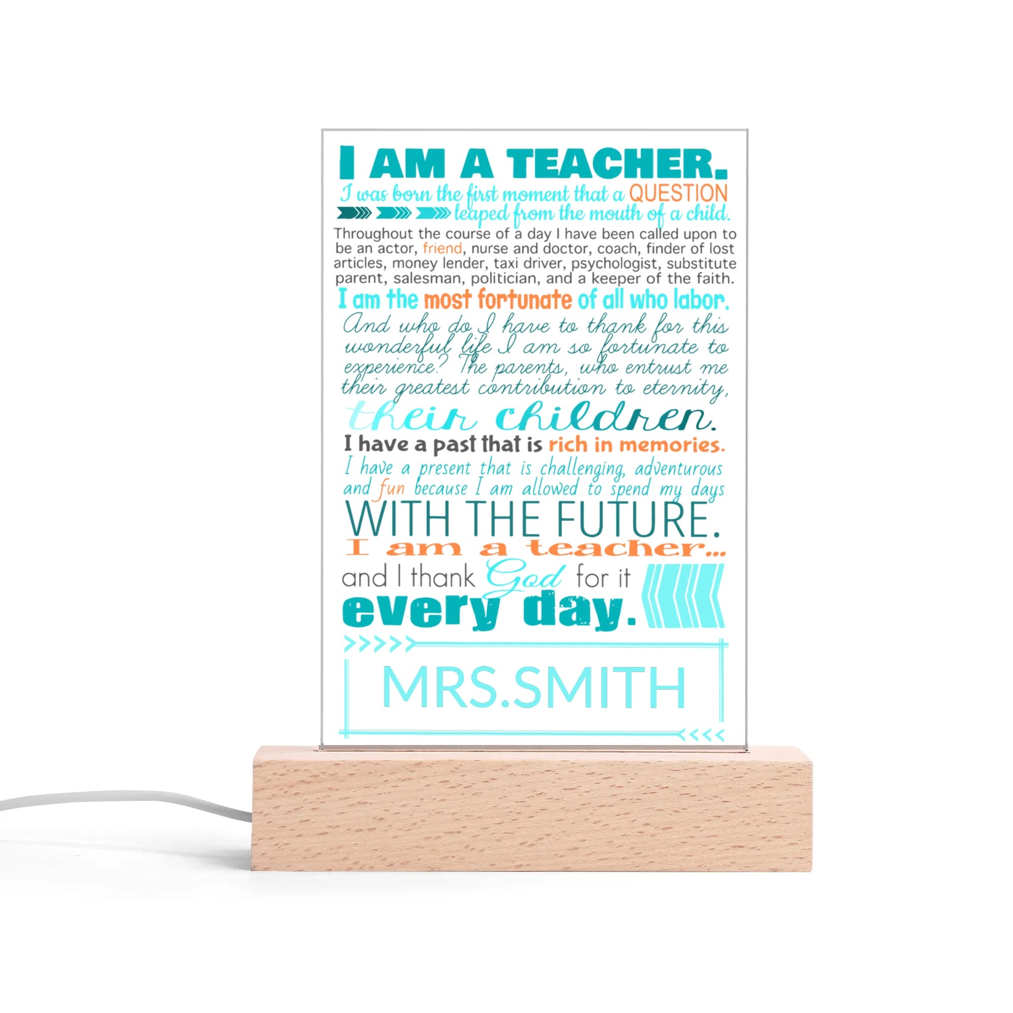 Personalized LED Rectangle Acrylic Night Light and Wooden Base Table Decor - Image 5