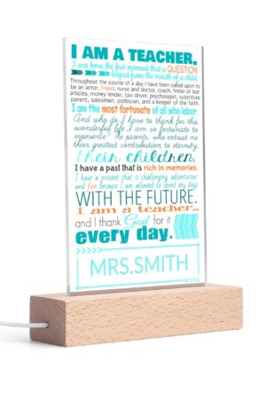 Personalized LED Rectangle Acrylic Night Light and Wooden Base Table Decor