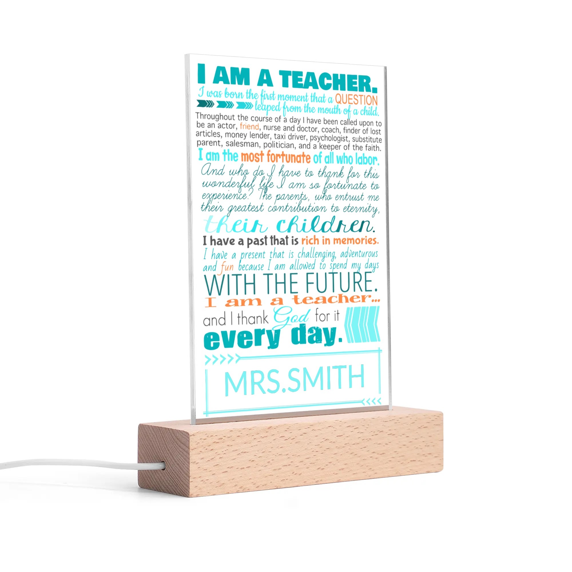 Personalized LED Rectangle Acrylic Night Light and Wooden Base Table Decor - Image 6