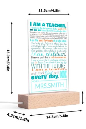 Personalized LED Rectangle Acrylic Night Light and Wooden Base Table Decor