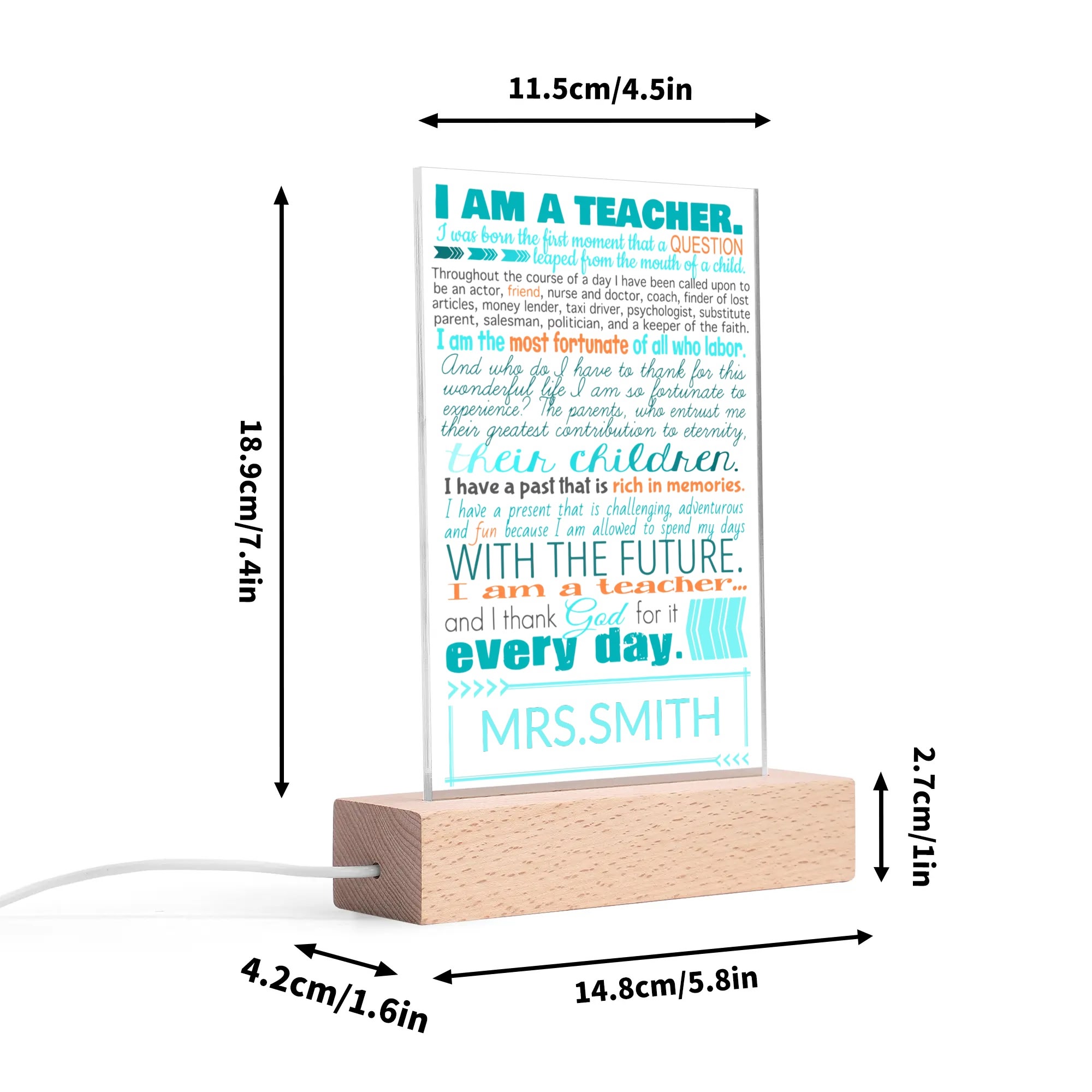 Personalized LED Rectangle Acrylic Night Light and Wooden Base Table Decor - Image 7