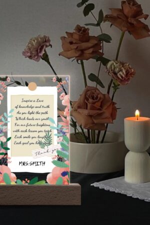 Personalized LED Rectangle Acrylic Night Light and Wooden Base Table Decor