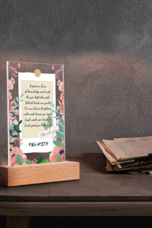 Personalized LED Rectangle Acrylic Night Light and Wooden Base Table Decor