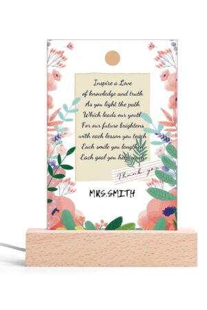 Personalized LED Rectangle Acrylic Night Light and Wooden Base Table Decor