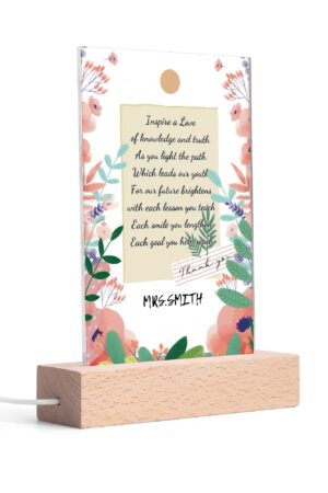 Personalized LED Rectangle Acrylic Night Light and Wooden Base Table Decor