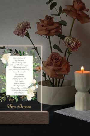 Personalized LED Rectangle Acrylic Night Light and Wooden Base Table Decor