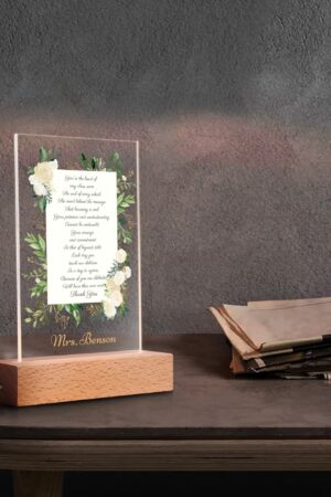 Personalized LED Rectangle Acrylic Night Light and Wooden Base Table Decor