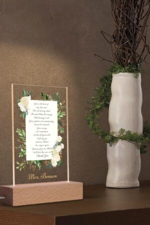 Personalized LED Rectangle Acrylic Night Light and Wooden Base Table Decor