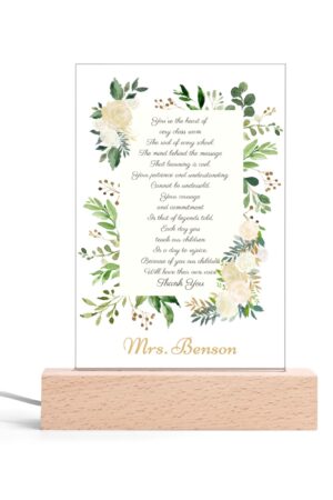 Personalized LED Rectangle Acrylic Night Light and Wooden Base Table Decor