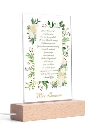 Personalized LED Rectangle Acrylic Night Light and Wooden Base Table Decor