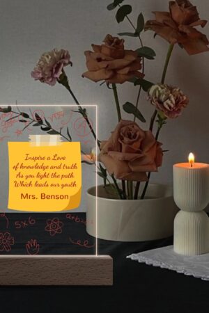 Personalized LED Rectangle Acrylic Night Light and Wooden Base Table Decor