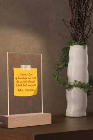 Personalized LED Rectangle Acrylic Night Light and Wooden Base Table Decor