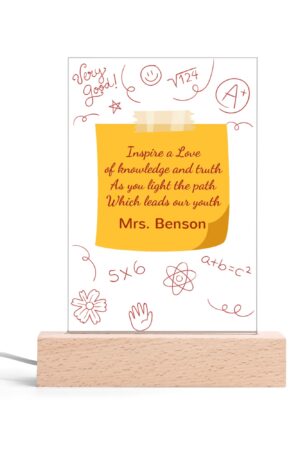 Personalized LED Rectangle Acrylic Night Light and Wooden Base Table Decor