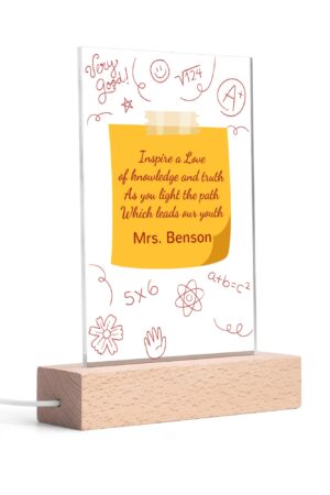 Personalized LED Rectangle Acrylic Night Light and Wooden Base Table Decor