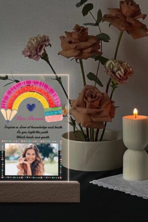 Personalized LED Rectangle Acrylic Night Light and Wooden Base Table Decor