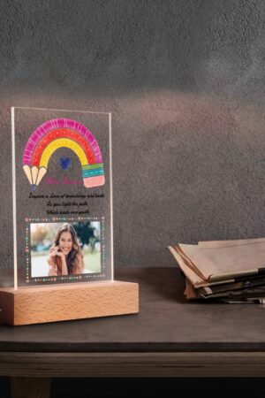 Personalized LED Rectangle Acrylic Night Light and Wooden Base Table Decor