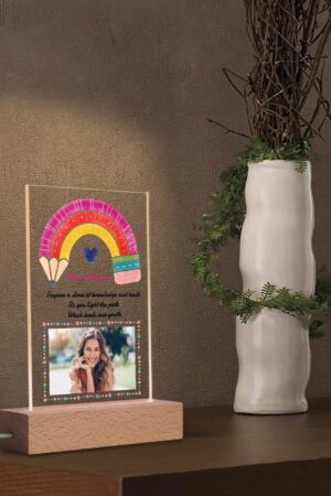 Personalized LED Rectangle Acrylic Night Light and Wooden Base Table Decor