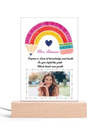 Personalized LED Rectangle Acrylic Night Light and Wooden Base Table Decor