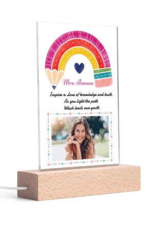 Personalized LED Rectangle Acrylic Night Light and Wooden Base Table Decor