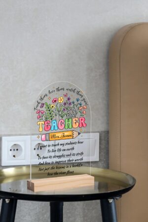 Personalised Lightweight Arch Acrylic Table Sign with Wood Stand