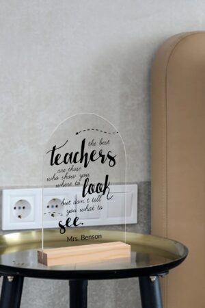 Personalised Lightweight Arch Acrylic Table Sign with Wood Stand