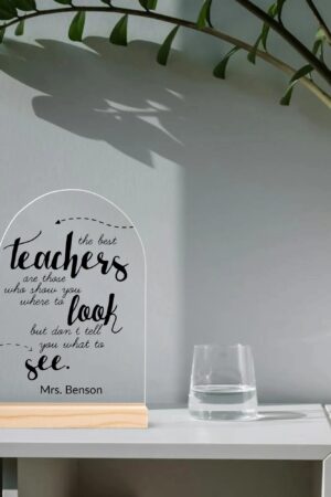 Personalised Lightweight Arch Acrylic Table Sign with Wood Stand