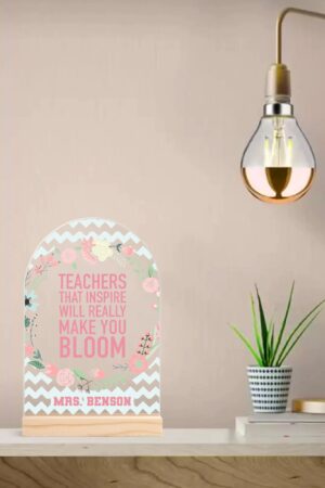 Personalised Lightweight Arch Acrylic Table Sign with Wood Stand