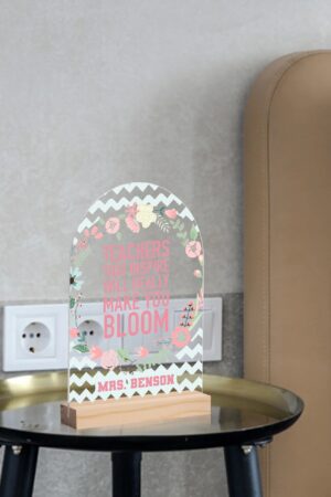 Personalised Lightweight Arch Acrylic Table Sign with Wood Stand