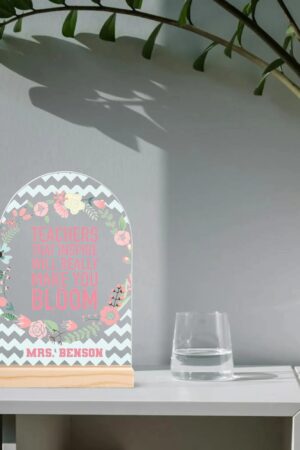 Personalised Lightweight Arch Acrylic Table Sign with Wood Stand