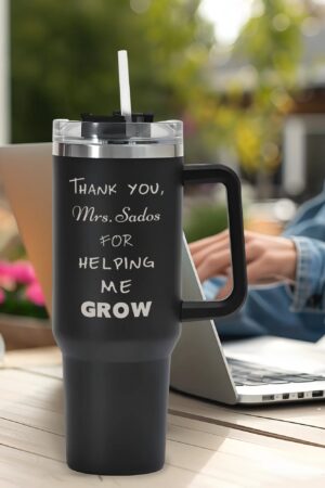 Engraved 40oz Stainless Steel Tumbler Travel Mug with Handle and Straw for Cup Holder