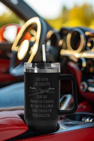 Engraved 40oz Stainless Steel Tumbler Travel Mug with Handle and Straw for Cup Holder