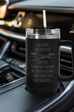Engraved 40oz Stainless Steel Tumbler Travel Mug with Handle and Straw for Cup Holder
