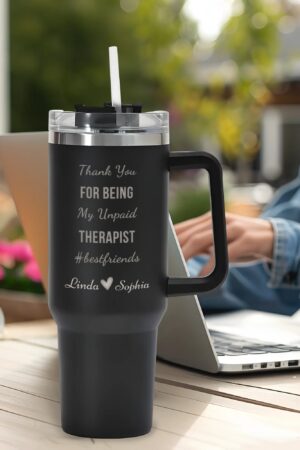 Engraved 40oz Stainless Steel Tumbler Travel Mug with Handle and Straw for Cup Holder