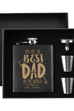 Personalized Hip Flask Set 7oz Black Stainless Steel with A Gift Box