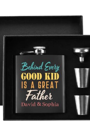 Personalized Hip Flask Set 7oz Black Stainless Steel with A Gift Box