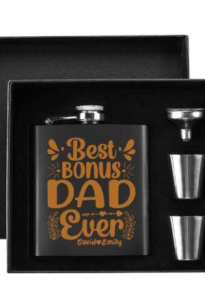 Personalized Hip Flask Set 7oz Black Stainless Steel with A Gift Box