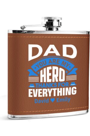 Custom Brown Leather Flask Wrapped Stainless Steel 6oz