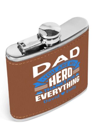 Custom Brown Leather Flask Wrapped Stainless Steel 6oz