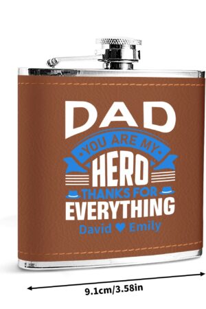 Custom Brown Leather Flask Wrapped Stainless Steel 6oz