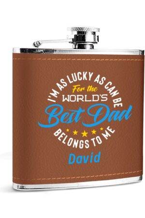 Custom Brown Leather Flask Wrapped Stainless Steel 6oz