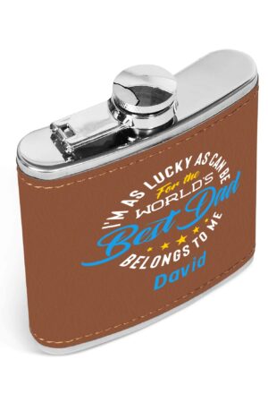 Custom Brown Leather Flask Wrapped Stainless Steel 6oz