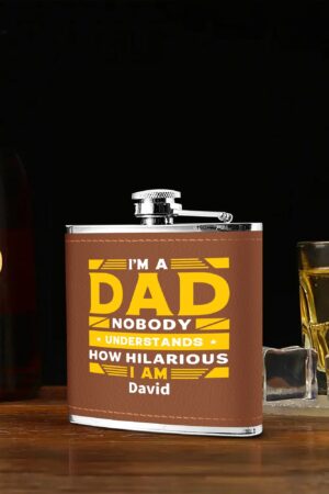 Custom Brown Leather Flask Wrapped Stainless Steel 6oz