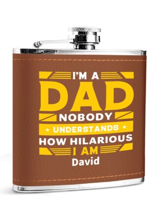 Custom Brown Leather Flask Wrapped Stainless Steel 6oz