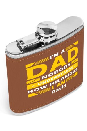 Custom Brown Leather Flask Wrapped Stainless Steel 6oz