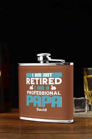 Custom Brown Leather Flask Wrapped Stainless Steel 6oz