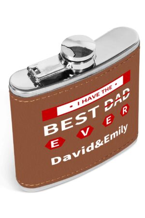Custom Brown Leather Flask Wrapped Stainless Steel 6oz