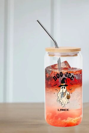 Transparent Bamboo Covered Cup 16oz Glass Cups Furniture with Straw