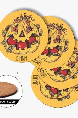 1 Design Round Wood Coaster 4 Pcs