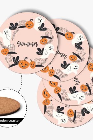 1 Design Round Wood Coaster 4 Pcs