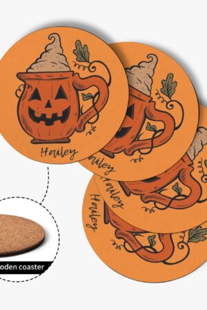 1 Design Round Wood Coaster 4 Pcs